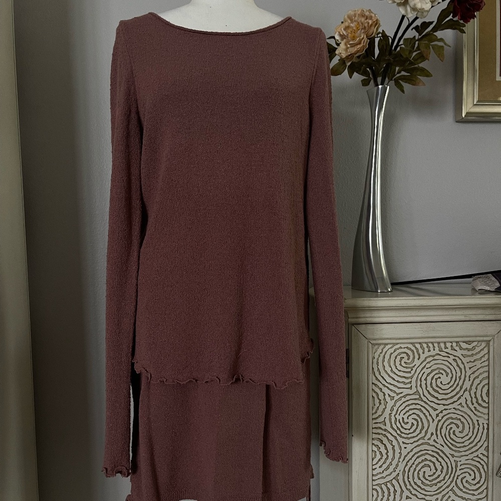 NWT Free People Beach light sweater/ruched knit mini skirt with a drawstring